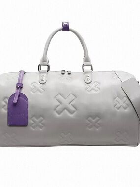 White & Purple Embossed Travel Duffel Bag by